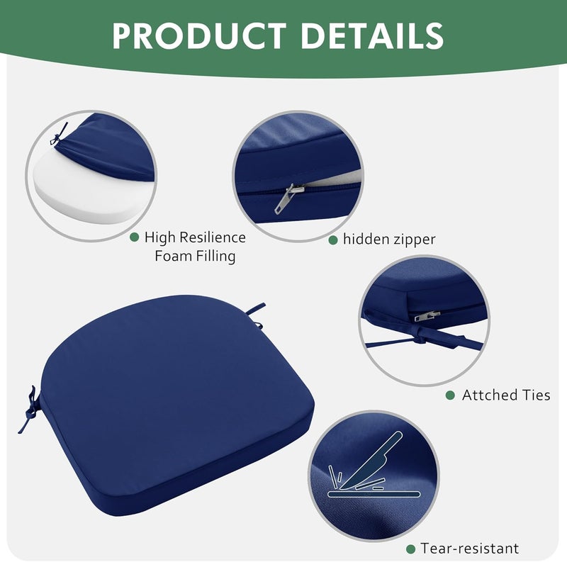 Summsun Outdoor Chair Cushions Set of 2: Waterproof & Fade Resistant Patio Furniture Cushions - 18.5 x 16 x 2 Inch Non Slip Round Corner Seat Cushion Pads with Removable Cover for Garden Yard Lawn, Navy Blue - Image 5